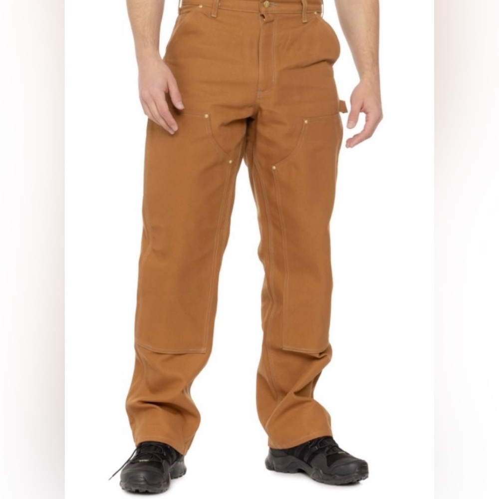 Carhartt Men's Loose Fit Firm Duck Double-Front Utility Work Brown Pants 38x34